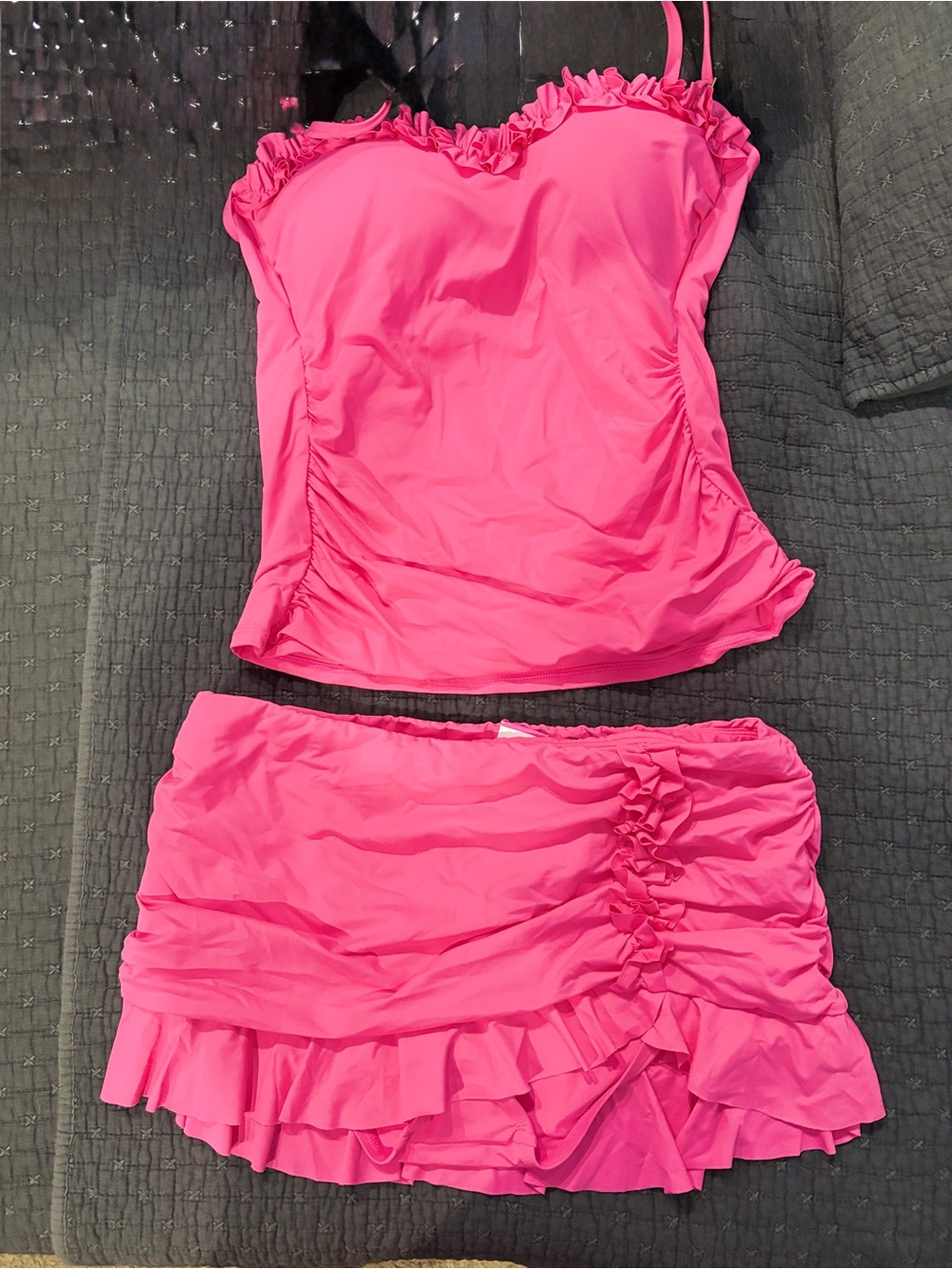 Fuchsia Ruffle Tankini Top and Swim Skirt Set - Women